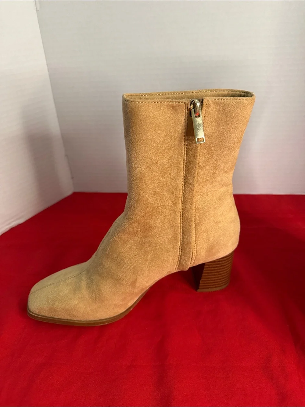 H&M Ankle Boots -Women's Camel Square Toe Suede Block Heel  Size 9.5